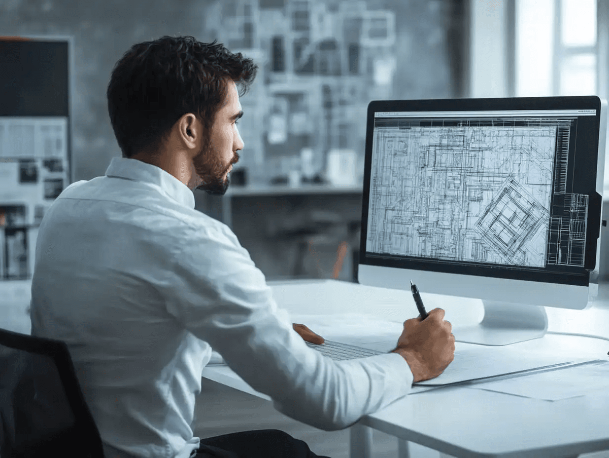 Ingeniero diseñando soluciones a medida en ordenador